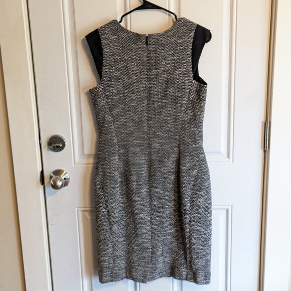 Lafayette 148 Navy Blue Sheath Dress Black White Textured Tweed Knit - Size 6 - Picture 8 of 14